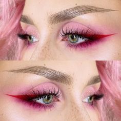 Neon Pink Makeup, Western Makeup, Red Makeup Looks, Eyeliner Ideas, Hot Makeup, Red Makeup, Make Up Inspo, Pink Makeup, Work Looks