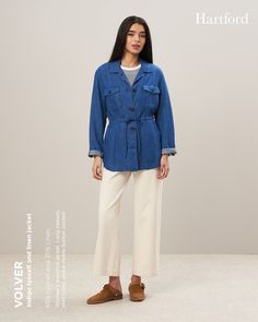 Indigo lyocell and linen women's overshirt jacket. Indigo Linen, Linen Jacket, Linen Women, Indigo Blue, Shirt Collar