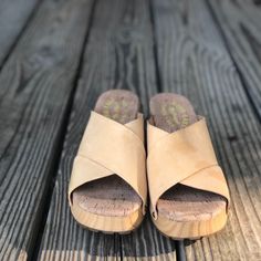 These Bright Yellow, 70s' Vibe Slip On Sandals Have A Nice Chunky Heel. Only Worn A Couple Of Times. Size 6, But Fits A Little Large. Basically Brand New. Spring Clogs With Cushioned Footbed For Everyday, Spring Everyday Clogs With Cushioned Footbed, Natural Sandals With Stacked Heel And Round Toe, Everyday Round Toe Clogs For Spring, Everyday Spring Clogs With Round Toe, Vintage Sandals With Leather Footbed For Spring, Vintage Summer Clogs With Round Toe, Vintage Closed Toe Summer Clogs, Vintage Closed Toe Clogs For Summer