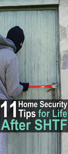 a man in a hoodie is opening the door to his home security tips for life after shf