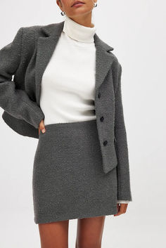 Wool Blend Mini Skirt Wool Mini Skirt, Business Outfit, Office Wear, Na Kd, Straight Cut, Side Zipper, Wool Blend