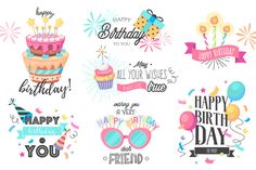 happy birthday greeting cards with cake and balloons