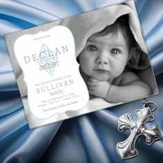 Birth Announcement | Boy Photo Fleur de Lis Cross