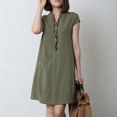 Tea green cotton sundress oversize summer linen dress - Omychic Diy Sy, Summer Shift Dress, Cotton Sundress, Summer Linen Dresses, Summer Linen, Plus Size Kleidung, Linen Dresses, Mode Inspiration, Linen Clothes