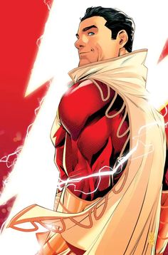 a man in a red and white costume with lightning coming out of his chest, looking to the side