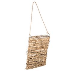 a hanging basket made out of branches and rope on a white background, with the bottom section