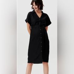 See Photo For Item Description Black Knee-length Buttoned Dress, Black Knee-length Shirt Dress For Summer, Black Knee-length Dress With Button Closure, Black Buttoned Shirt Dress For Spring, Black Buttoned Midi Dress For Spring, Black Short Sleeve Shirt Dress With Buttons, Knee-length Black Shirt Dress For Daywear, Black Midi Shirt Dress For Work, Black Knee-length Shirt Dress For Daywear