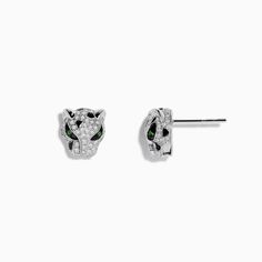 Effy Signature 14K White Gold Tsavorite and Diamond Panther Stud Earrings Panther, White Gold, Stud Earrings, Gold, White