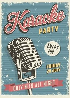 karaoke party poster with an old microphone