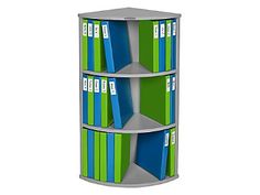 three tiered bookcase with blue and green books