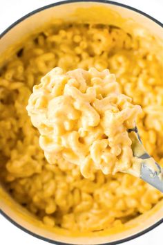 a spoon full of macaroni and cheese