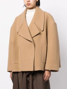 Find GOEN.J Cropped Double-breasted Pea-coat on Editorialist. beige wool felted finish double-breasted button fastening wide notch lapels two side slit pockets long sleeves Pea Coat, Cropped Jacket, Wool Felt, Peas, Double Breasted, Style Me, Design Ideas, Long Sleeves, Luxury Fashion