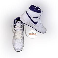 The Women's Air Jordan 1 Court Purple (W) Features A White Leather Upper With Metallic Touches Of Court Purple On The Swoosh And Collar. From There, A Court Purple Wings Logo Is Prominent At The Ankle, Similar To Other Classic Jordan 1s. The Women's Air Jordan 1 Court Purple (W) Released In June Of 2021 Size: 10.5-11 In Men’s Shoe Like New Condition (8/10) Very Wearable Ships Same Day As Payment Has Original Packaging Receipt Of Original Purchase Best Offer Claims Pair As Always Thank You For Sh Classic White Custom Sneakers With Branded Heel, Purple High-top Jordan Shoes With Rubber Sole, Court Purple Jordans, Jordan 1 Purple Court, Purple High-top Jordan Shoes, Jordan 1 Court Purple 2.0, Purple Woman, Jordan 1 Court Purple, Air Jordan 1 Court Purple