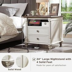 an image of a night stand with two drawers and one drawer on the right side