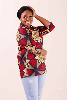 tunik for women. orange top for women. summer outfit for women. loose top for summer. women's top. african top for women. 3/4 sleeve top for women African Print Top, African Print Tops, African Designs, African Skirts, African Dresses, African Design, Dresses Summer, African Dress, Print Top