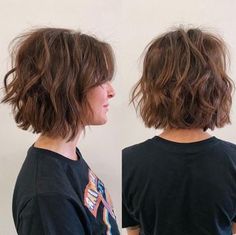 Short Wavy Haircuts For Long Faces, Wavy Wolf Cut Short Hair, Medium Short Layered Haircuts Shoulder Length Straight Hair, Wavy Bob Fringe, Cute Shortish Haircuts, Below Chin Length Bob, Air Dry Bob Haircut, Teen Girl Short Haircut, Layered Bob For Wavy Hair