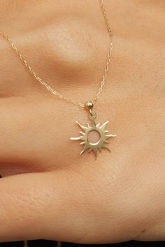 "High quality sun necklace for everyday wearing. 14k Solid Gold Sun Necklace, Crown Necklace for Women, Bestfriend Necklace Gift, Gold Sun Necklace, Gold Sun Pendant *60 Day Return Policy We are committed to your satisfaction. Engraved or non-engraved; if you are not happy with your choice, return it in original condition within 60 days. ITEM DETAILS Material: Sun Necklace is 14K Solid GOLD (not filled or plated).  * Gold Necklace Chain Length: 18\" inch (45cm)  * Chain Width: 0,65mm * Finish: 1 Gold Sun Necklace, Gold Necklace For Women, Sun Charm, Sun Necklace, Crown Necklace, Gold Necklace Simple, Solid Gold Necklace, Gold Sun, Necklace Chain Lengths