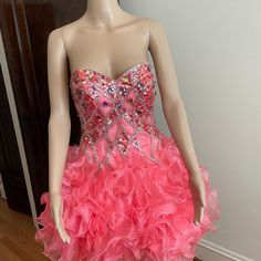 Strapless Ruffle Dress Brand New Strapless Ruffled Mini Dress For Homecoming, Strapless Ruffle Dress For Homecoming, Strapless Ruffled Cocktail Dress, Strapless Ruffle Homecoming Dress, Strapless Mini Dress With Ruffles For Homecoming, Fitted Pink Ruffle Dress For Prom, Pink Fitted Ruffle Dress For Prom, Strapless Ruffled Mini Dress For Prom, Strapless Ruffle Mini Dress For Prom Season