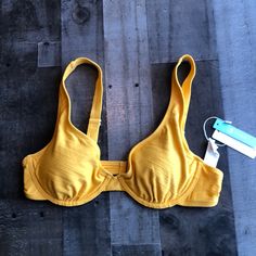 Cupshe Size Xl Bikini Top New With Tags Underwire Cup With Removable Pads Textured Fabric This Is A Beautiful Mango Color Metal Clasp At Back Adjustable Straps With Metal Buckle Padded Swimwear For The Beach, Yellow Swimwear With Padded Cups For Vacation, Yellow Padded Swimwear For Vacation, Mango Color, Cupshe Bikinis, Textured Fabric, Metal Buckles, Womens Swim, Adjustable Straps