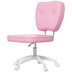 a pink office chair with wheels on an isolated white background