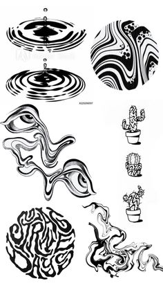 different types of ink drawings on white paper