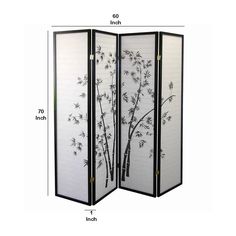 Partition your home or office with this attractive 4 Panel Room Divider. Showcasing bamboo botanical inspired print, this piece features a mixed material construction of wood and shoji that ensures durability. The 4 panels of this divider are designed with two way hinge that allows you to bend the panels in either direction. Use this piece to separate a huge room and add a modern touch to your home decor. Feature 1: It consists of a 4 Panel Room Divider only. Feature 2: The piece is constructed Bamboo Print, 4 Panel Room Divider, Powell Furniture, Panel Room Divider, Buy Wood, Furniture Removal, White Wood, Bend, Decorative Accessories