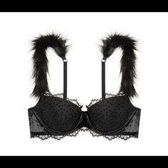 Victoria’s Secret Dream Angels Lightly Lined Demi Bra With Fully Adjustable Straps. Straps Are Covered In Front In Soft Black Feathery Fur Over The Shoulder - An Angel With Soft Wings! Beautiful Lace Over Cups. Additional Straps Provided For Converting Style. Four Rows Of Double Hooks Closure In Back. So Sexy! Be An Angel And Slip This Beautiful Bra On For Your Next Special Date Night!