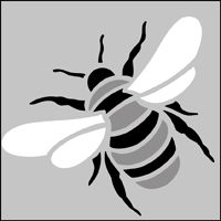 a black and white image of a bee on a gray background with the words bees