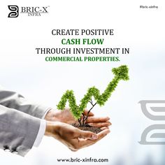 two hands holding a small tree with the words create positive cash flow through investment in commercial properties