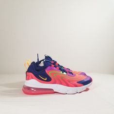 Brand New With Full Box Nike Air Max 270 React Eng (Gs) Cd6870-600 Laser Crimson/Laser Orange Size 5.5 Youth Women's 7 Multicolor Nike Air Max Low-top For Sports, Multicolor Low-top Nike Air Max For Sports, Multicolor Nike Running Shoes For Training, Nike Multicolor Running Shoes For Training, Multicolor Nike Running Shoes For Light Sports, Nike Multicolor Running Shoes With Boost Midsole, Multicolor Air Max Running Shoes For Training, Multicolor Sneakers With Air Cushioning For Training, Multicolor Air Max Cushioned Running Shoes For Training