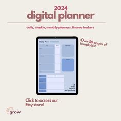 a tablet with the text digital planner on it, next to an image of a phone