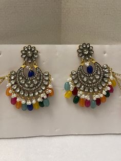 Beautiful vintage bohemain ethnic geometric bell dangle drop earrings with exaggerated chain earrings beautiful earing used  for mehndi mayoun wedding and parties Luxury Multicolor Meenakari Bridal Earrings, Luxury Multicolor Bollywood Jhumkas, Multicolor Metal Chandbali Earrings, Elegant Multicolor Chandbali Chandelier Earrings, Elegant Multicolor Dangle Chandbalis, Elegant Multicolor Chandbalis With Latkans, Traditional Multicolor Metal Earrings, Multicolor Metal Earrings For Festivals, Elegant Multicolor Latkan Chandbalis