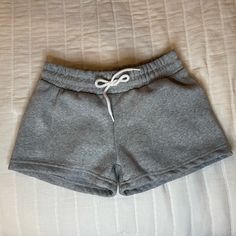 Brand New, Never Worn Grey Short With White Tie Super Soft Inside Trendy Size: S Brand: Love Streak Grey Sweat Shorts, Grey Sweats, White Tie, Sweat Shorts, Grey Shorts, High Waisted, Womens Shorts, Brand New, Grey