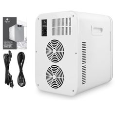 an image of a white box type air conditioner with power cord plugged into it