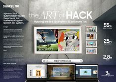 an advertisement for samsung's art of hack is shown on the wall above two laptops