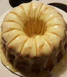 a bundt cake sitting on top of a white plate