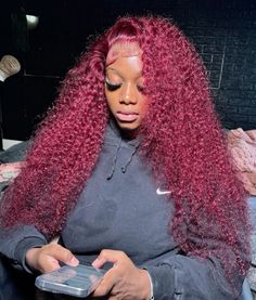 Burgundy Deep Wave Wig Hairstyles, Red Deep Wave Wig Styles, 99j Deep Wave Wig, Red Quick Weave Hairstyles, Lace Frontal Hairstyles, Red Curly Wig, Red Weave Hairstyles, Wave Hairstyles, Lemonade Braids Hairstyles