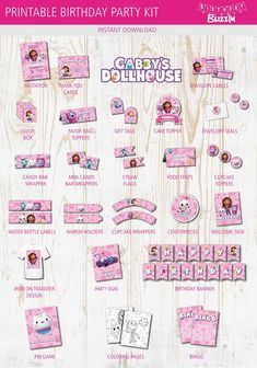 the printable birthday party kit includes pink items