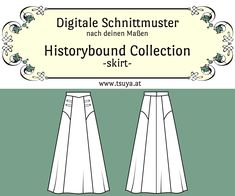 the front and back view of a women's skirt sewing pattern, with an image of