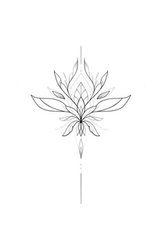 a black and white drawing of a flower with leaves on it's petals, in the shape of a cross