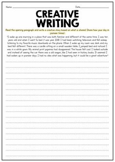 the creative writing process worksheet