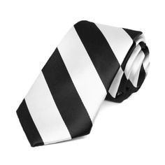 This black and white striped tie is a top pick for everyday, school spirit or uniform wear. It's cut in a modern 2.5-inch slim width for men and teens. Crafted from a heavyweight woven material with a smooth satin finish. Product Features • Slim 2.5" width, at the widest point • 57" length, tip to tip • Stripes measure approximately 0.75"• Colors are black and white • Made from 100% Polyester Microfiber • Smooth, satin finish • Imported Classic Ties With Vertical Stripes For Black Tie Events, Classic Striped Tie For Black Tie Events, Classic Striped Tie For Black Tie Occasions, Classic Vertical Stripes Tie For Black Tie Events, Classic Striped Ties For Black Tie Events, Classic Vertical Stripes Ties For Black Tie Occasions, Classic Black Tie With Vertical Stripes, Classic Tie With Vertical Stripes, Classic Vertical Striped Tie