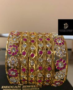 Ready to ship bangles Size 2.4 Not adjustable Made using high quality Cz polki , beads and 22 ct gold plating Delivered in 3-5 days within USA Balochi Jewellery, Pearl Bangles Gold, Hyderabadi Jewelry, Ruby Bangles, Bridal Jewellery Inspiration, Designers Jewelry Collection, Gold Bangle Set, Pearl Bangle, Bangles Indian