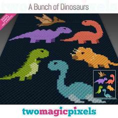 a cross stitch book with dinosaurs on it