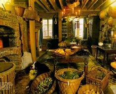 a room filled with lots of wicker baskets