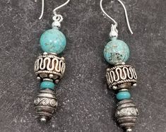 Eye Catching Southwestern Style Turquoise and Silver Earrings. Bohemian Earrings. Handmade Earrings. Dangle Earrings. Stylish and Versatile. - Etsy Southwestern Style, Bohemian Earrings, Handmade Earrings, Silver Earrings, Dangle Drop Earrings, Dangle Earrings, Turquoise, Drop Earrings, Silver