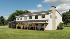 this is an artist's rendering of a two story house with porches and covered patio