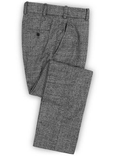 Vintage Glasgow Gray Tweed Pants Classic Gray Pants, Elegant Gray Wool Pants, Black Fitted Tweed Bottoms, Fitted Black Tweed Bottoms, Classic Gray Wool Bottoms, Fitted Gray Wool Pants, Fitted Wool Pants In Gray, Gray Wool Pants With Welt Pockets, Tailored Gray Wool Bottoms