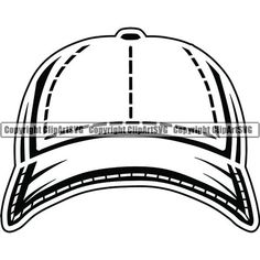 a black and white drawing of a baseball cap with stitching on the front side