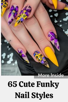 Plaid Nail Designs, Funky Nail Designs, Plaid Nails, Nail Styles, Gold Embellishment, Yellow Polka Dot, Bold Patterns, Nail Art Ideas, Beauty Nail